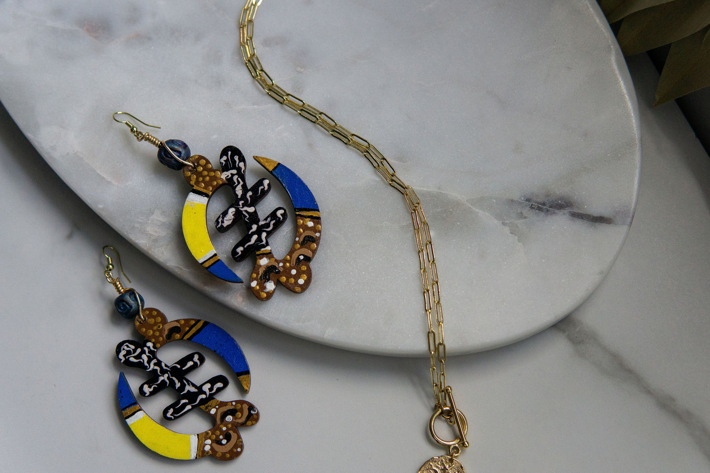Royalty Gye Nyame African Wood Adinkra Earrings