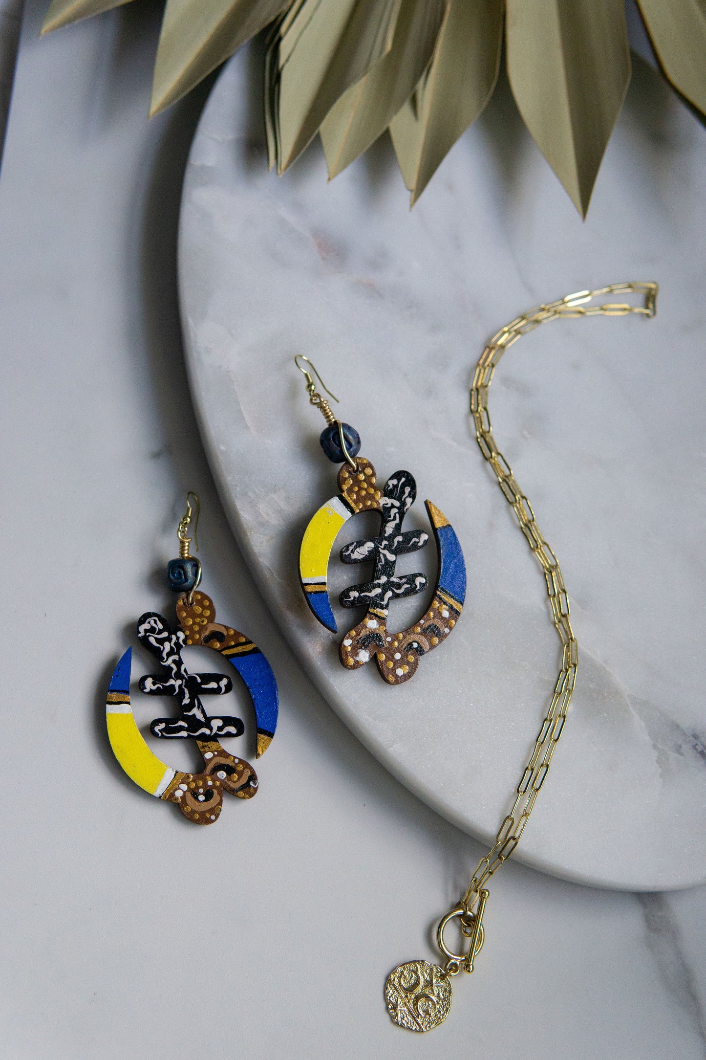 Royalty Gye Nyame African Wood Adinkra Earrings