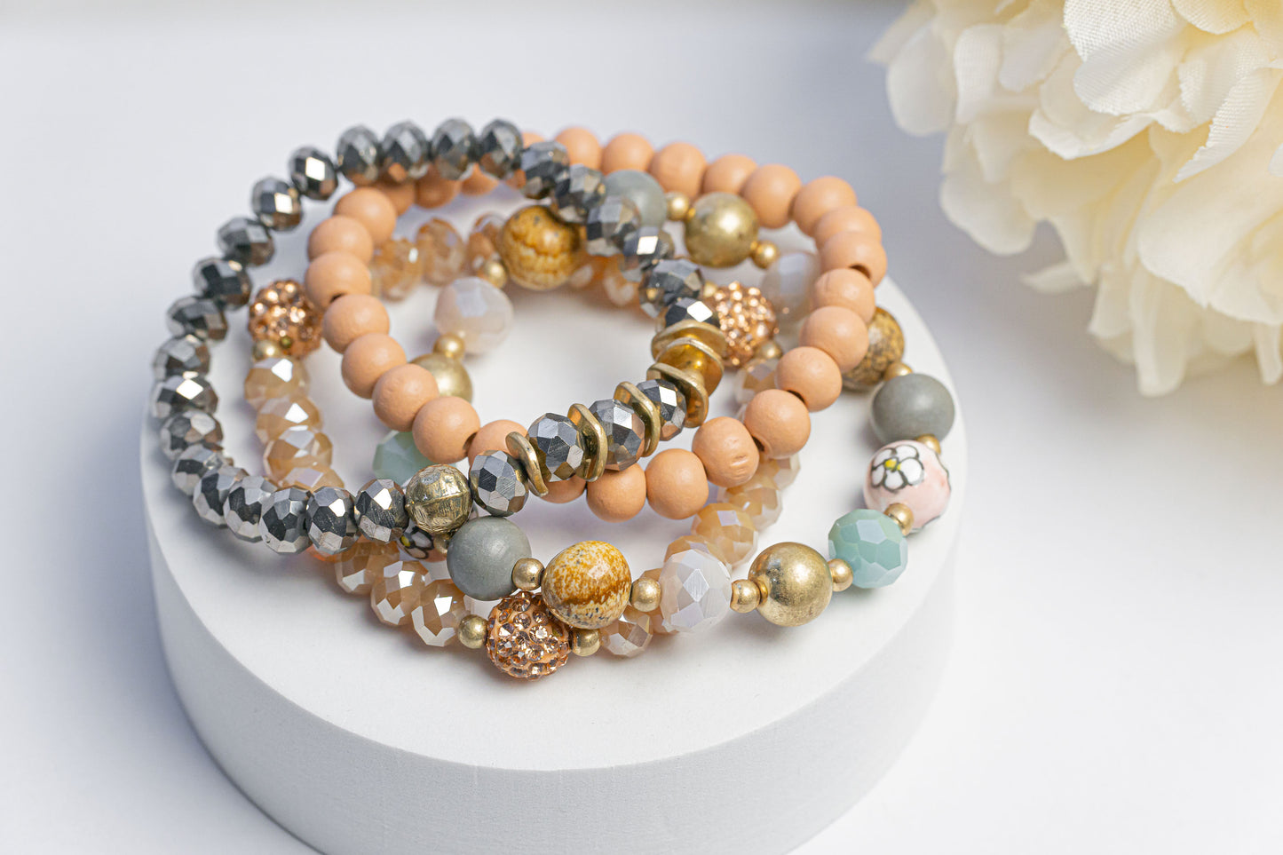 Peachy Stacked Bracelets Set