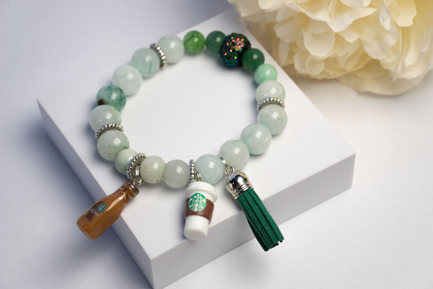 Traditional Green Starbucks Bracelet Set With Matching Key Chain