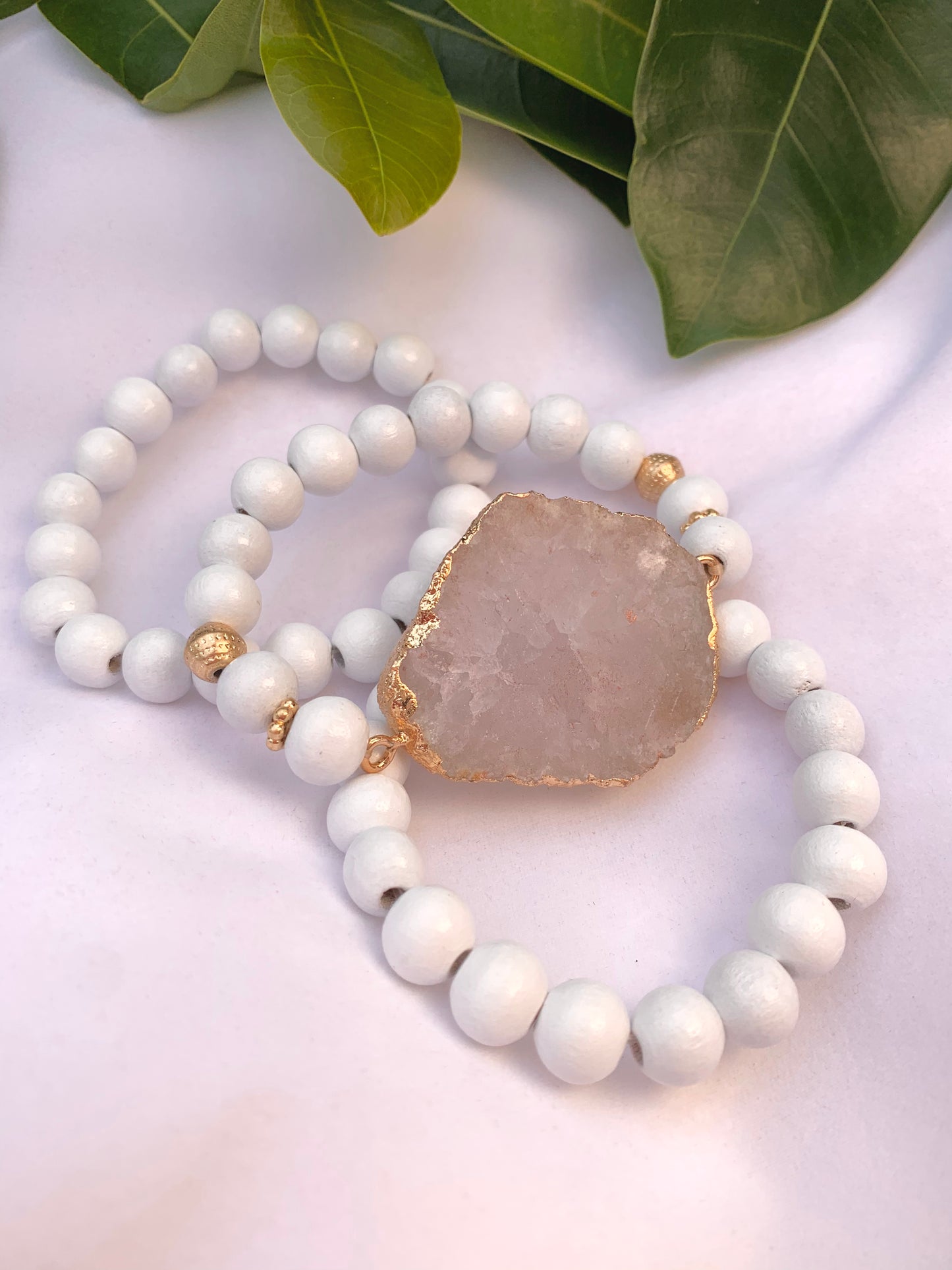Kathy White Wood Bead Druzy Set