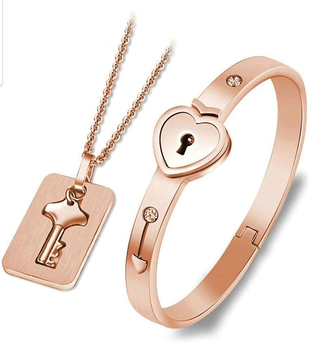 Heart Locket & Key Neclace Set - Her Jewel•ry Box