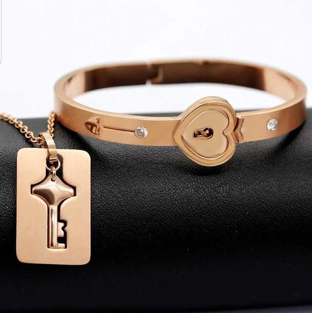 Heart Locket & Key Neclace Set - Her Jewel•ry Box