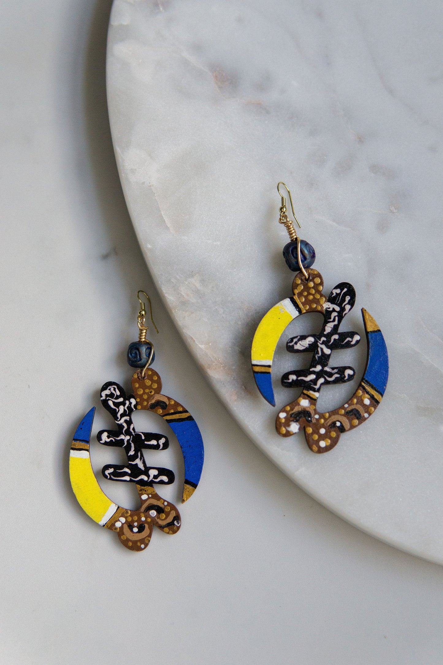 Royalty Gye Nyame African Wood Adinkra Earrings