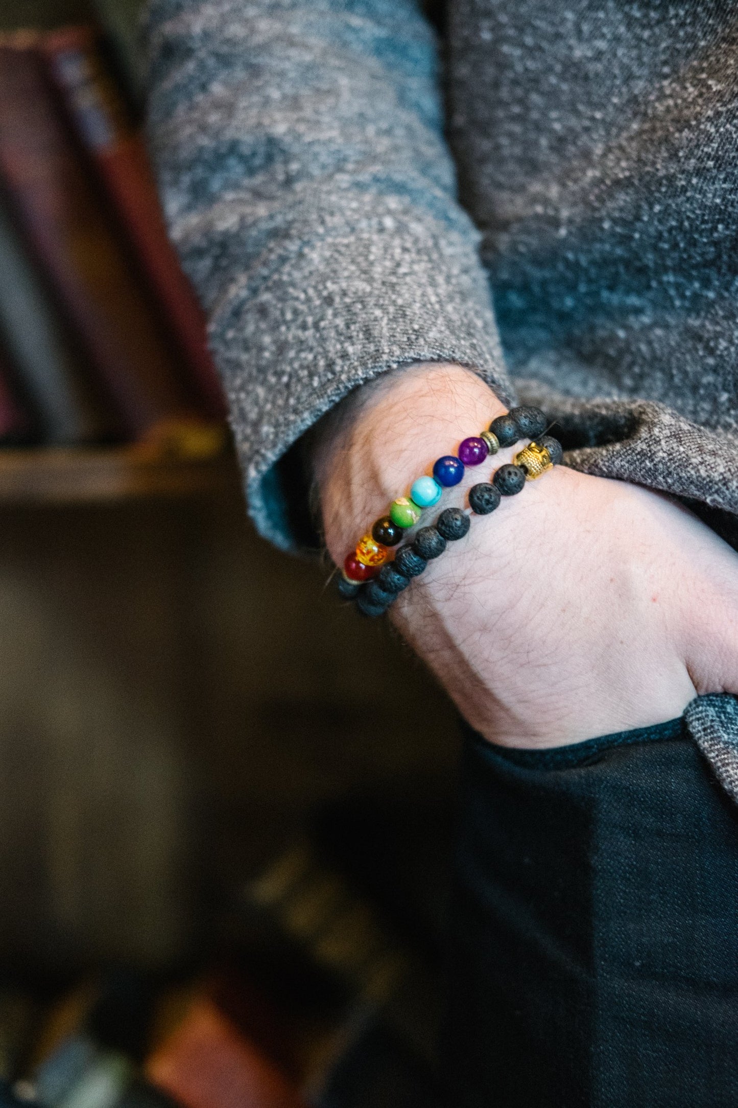 Men's Lava Rock Chakra Bracelet - Her Jewel•ry Box