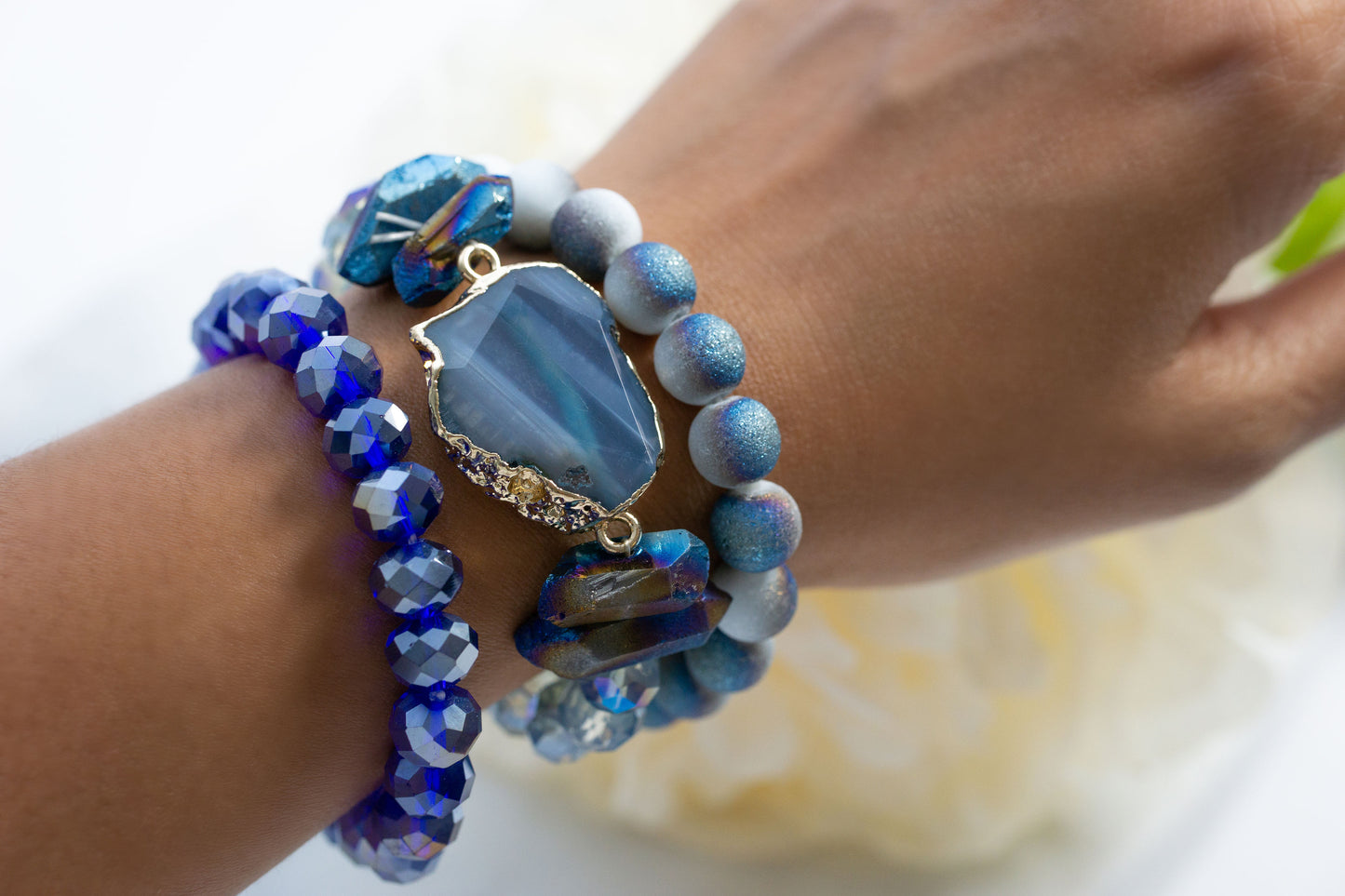 Agate, Blue Druzy Bracelet Stack