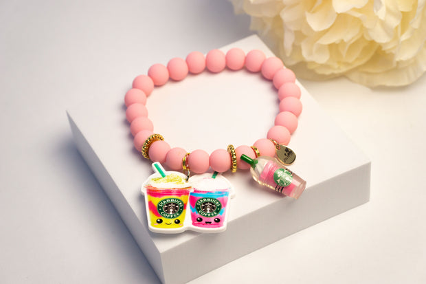 Starbucks Pink Frap Bracelet & Key Chain Set