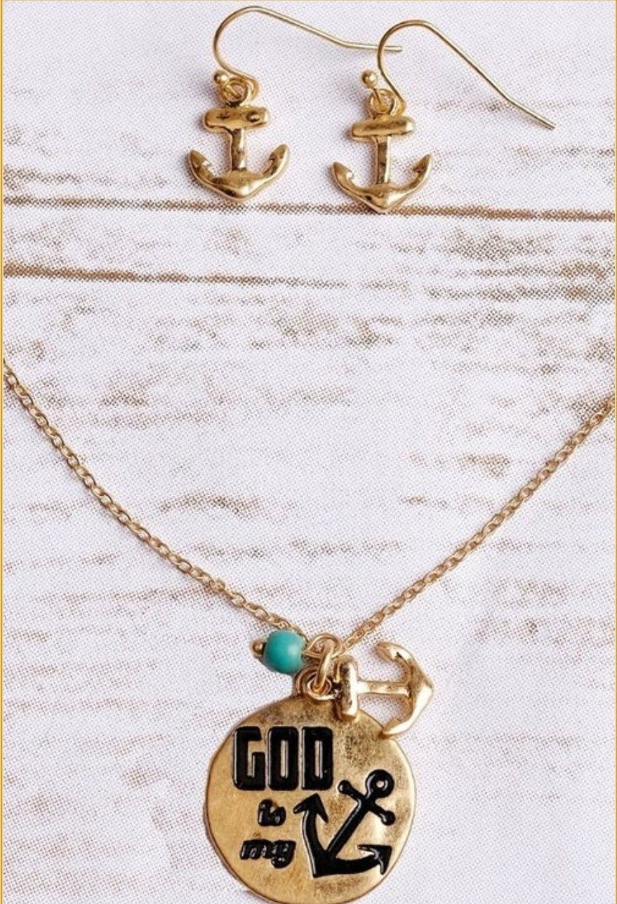 God Is My Anchor Faith Necklace and Earring Set - Her Jewel•ry Box